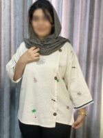 شومیز جنس لینن ترک‌ یقه گرد آستین سه ربع کد ۱۰۱