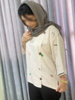 شومیز زنانه لینن ترک یقه گرد با آستین سه‌ربع
